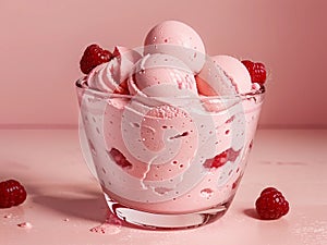 Fresh raspberry style ice cream?pink background photo