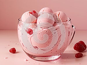 Fresh raspberry style ice cream?pink background photo