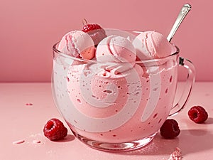 Fresh raspberry style ice cream?pink background photo