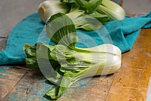 Fresh raw baby Bok choy or pak choi Chinese cabbage