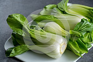 Fresh raw baby Bok choy or pak choi Chinese cabbage