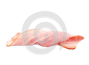 Fresh raw bacon slice on background