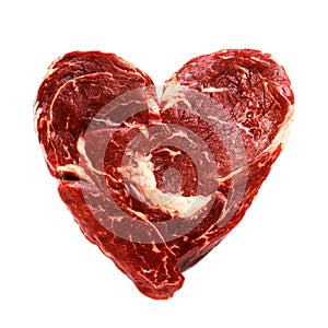 Fresh raw beef meat in shape of heart