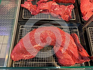 Fresh and raw beef meat in supermarket