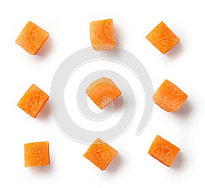 Fresh raw carrot cubes