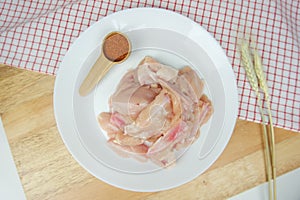 Fresh Raw Chicken Cartilage on a White plate and seasoning