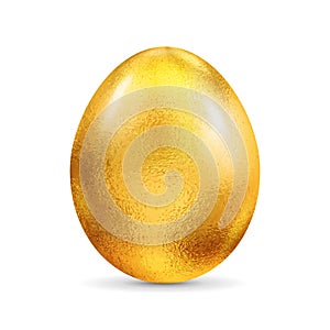 Fresh raw chicken golden foil egg isolated on white background. Realistic vector 3d illustration