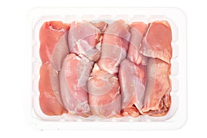 Fresh raw chicken meat in white plastic container