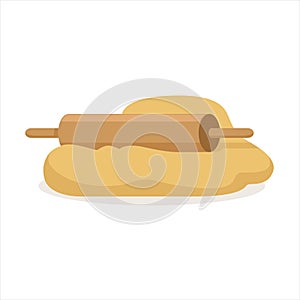 Fresh raw dough and rolling pin vector Illustration