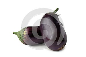 Fresh raw eggplants isolated on white background