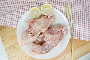 Fresh Raw Esophagus Chicken on a White plate and seasoning