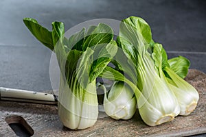 Fresh raw baby Bok choy or pak choi Chinese cabbage photo