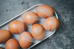 Fresh raw hen egg, concept ready to cook eggs