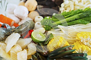 Fresh raw ingredients for make shabu shabu