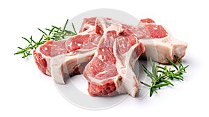 fresh raw lamb chops isolated on white background