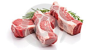 fresh raw lamb chops isolated on white background