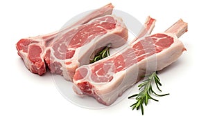 fresh raw lamb chops isolated on white background