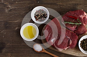 Fresh raw meat beef steak olive oil Spices