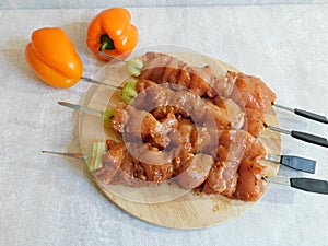Fresh raw meat skewers kebabs on plate