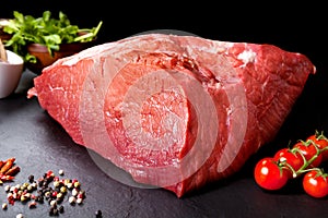 Fresh and raw meat. Still life of red meat steak ready to cook on the barbecue