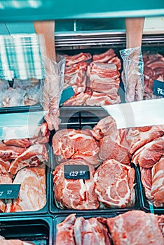 fresh raw meat in supermarket