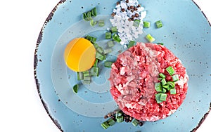 Fresh raw minced beef in a plate.