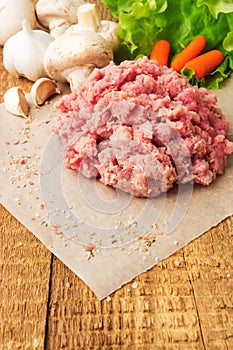 Fresh raw minced meat with vegetables