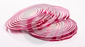 fresh raw onion slices isolated on white background, top view. Generative AI