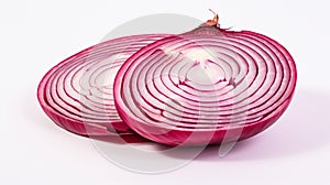 fresh raw onion slices isolated on white background, top view. Generative AI