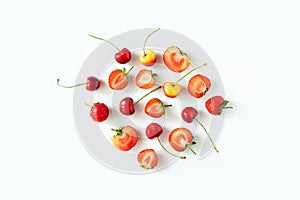 Fresh Raw Organic Seasonal Fruits Berries on a white background