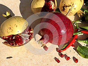 Fresh raw pomegranade fruit collected from the three