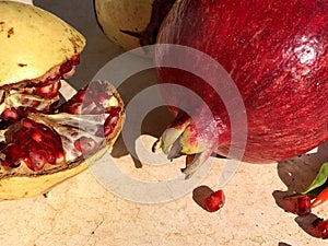 Fresh raw pomegranade fruit collected from the three photo