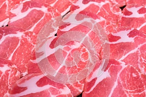 Fresh raw pork slices