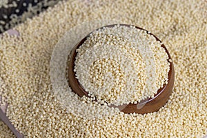 Fresh raw porridge couscous from wheat or millet