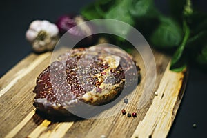 Fresh raw Prime Black Angus beef steaks photo