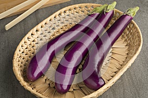 Fresh raw purple eggplants