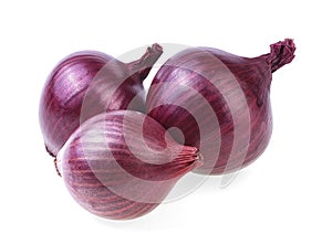 Fresh raw purple onions isolated on white background. Red onion