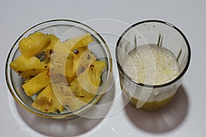 Fresh raw ripe fruit Pineapple slices isolated on white background.