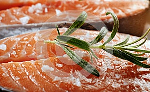 Fresh raw salmon fish fillet, close up