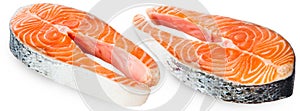 Fresh Raw Salmon Red Fish Steak isolated on a White Background