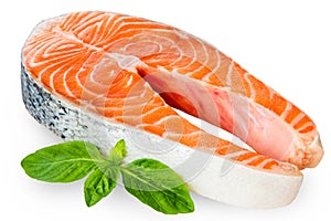 Fresh Raw Salmon Red Fish Steak isolated on a White Background