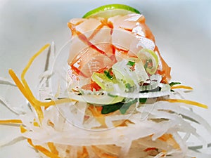 Fresh Raw Salmon Sashimi with Sliced Lime
