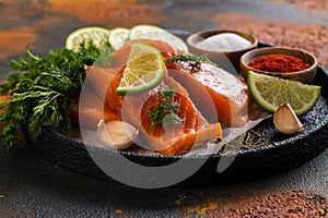 Fresh raw salmon steak