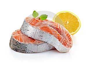 Fresh raw salmon steak slices