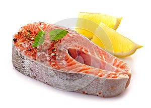 Fresh raw salmon steak slices