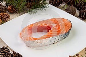 Fresh Raw Salmon with on white plate