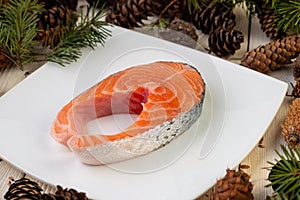 Fresh Raw Salmon with on white plate