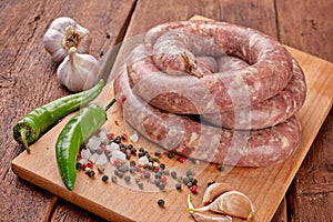 Fresh raw sausage. Ingredient, charcuterie