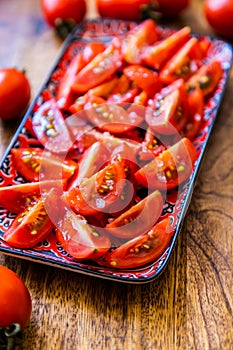 Fresh and raw tomato salad