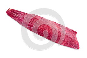 Fresh raw tuna fish steaks.isolated on white background, view from above, close-up